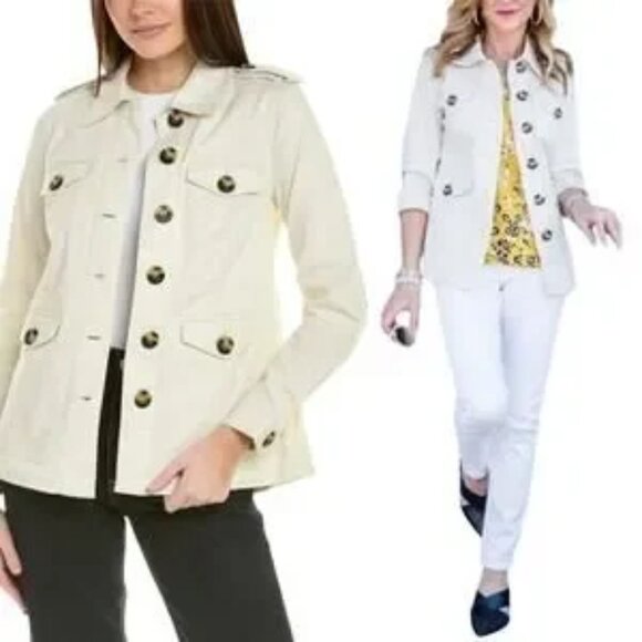 Cabi Kenya Womens Jacket Utility Cargo Trench Button Down Cotton Beige Ivory XXL - Picture 1 of 7